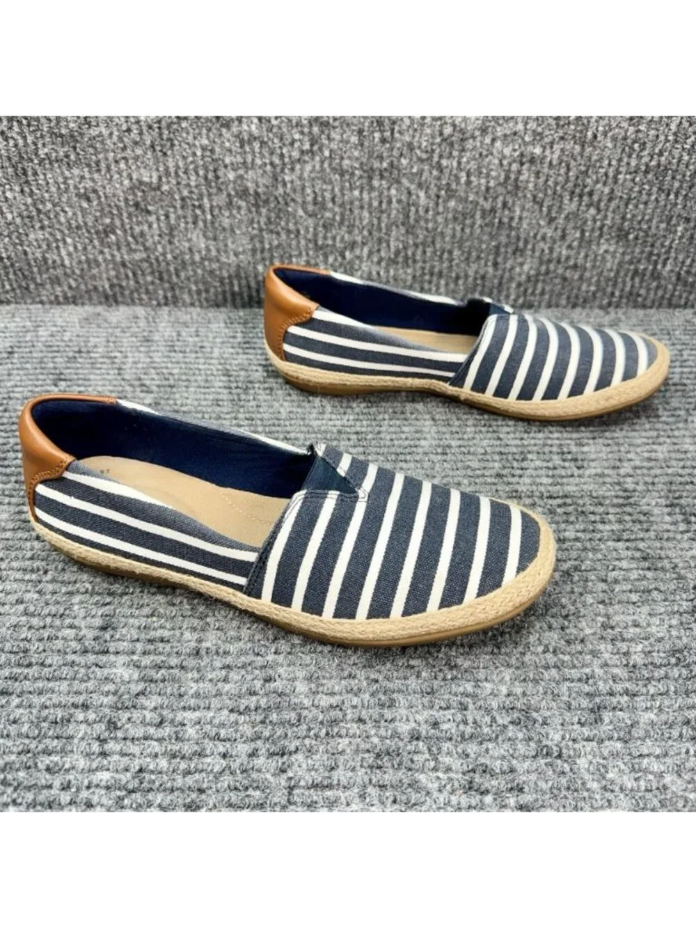 Clarks Danelly Sky Shoes Womens 8 Blue Stripe Flats Espadrille Nautical Slip On